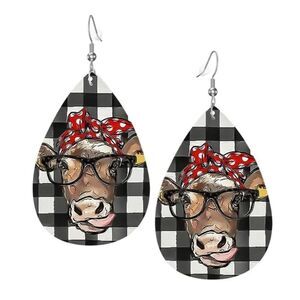2/$10 ⭐️ 3/$12 | Faux Leather Cow Teardrop Earrings